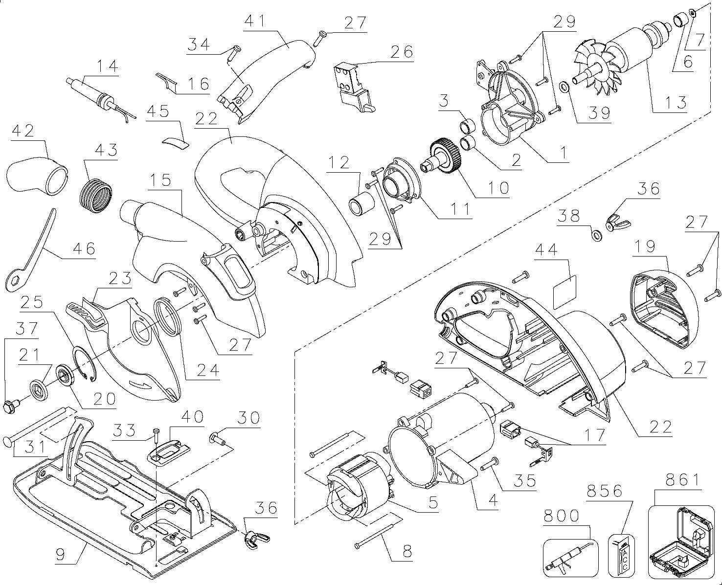 Default Diagram and Parts List for C2020K Type 1 Black and Decker Circular Saw